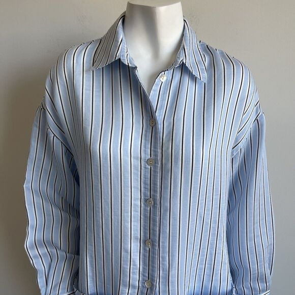 Zara Long Sleeves Oversized Shirt Midi Dress Tie Belt XS Lagenlook Blue Striped - Picture 4 of 15